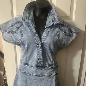 Fashion Nova Light Wash Denim Wrap Dress